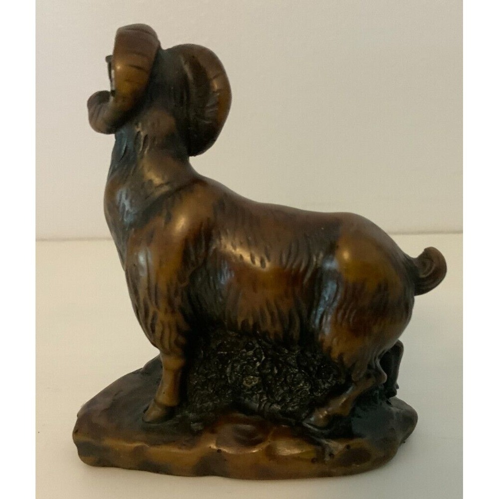 Chinese Zodiac Feng Shui Lucky Ram Sheep Goat Ironwood Statue 3.5" - Picture 2 of 3